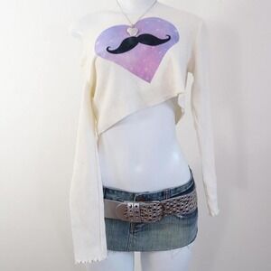 2010s mustache galaxy heart off shoulder waffle top tumblr size S